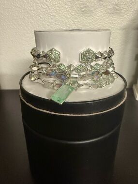Silver-Tone Multi-Strand Bracelet with Mint Green Rectangle Charm